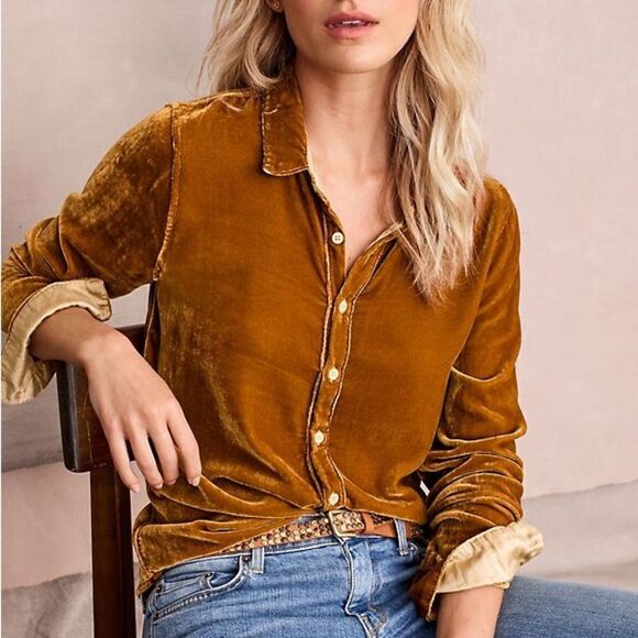 CP Shades Romy Velvet Rayon Silk Button Down XS - Picture 3 of 12